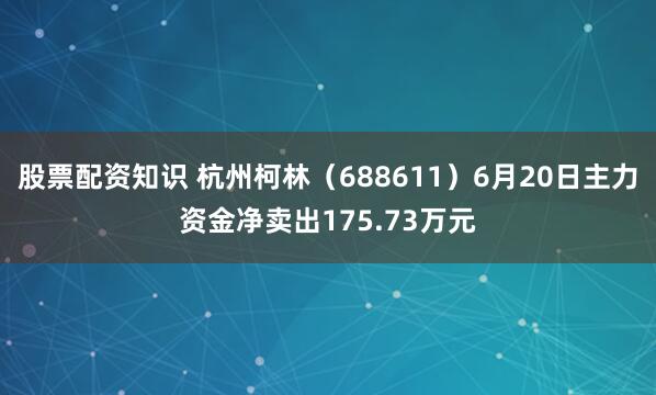 股票配资知识 杭州柯林（688611）6月20日主力资金净卖出175.73万元